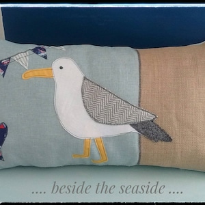 Nautical Seagull Bird Pillow Cushion Duck egg green fish bunting decorative seaside theme holiday home decor caravan beach