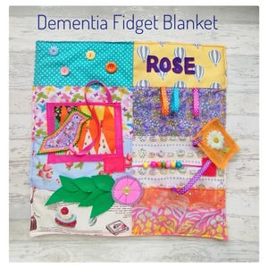 Dementia gifts fidget blanket Sensory twiddle Quilt Pillow Activity Fiddle Mother&#39;s Day memory care home Nana mum Parkinson&#39;s Alzheimer&#39;s