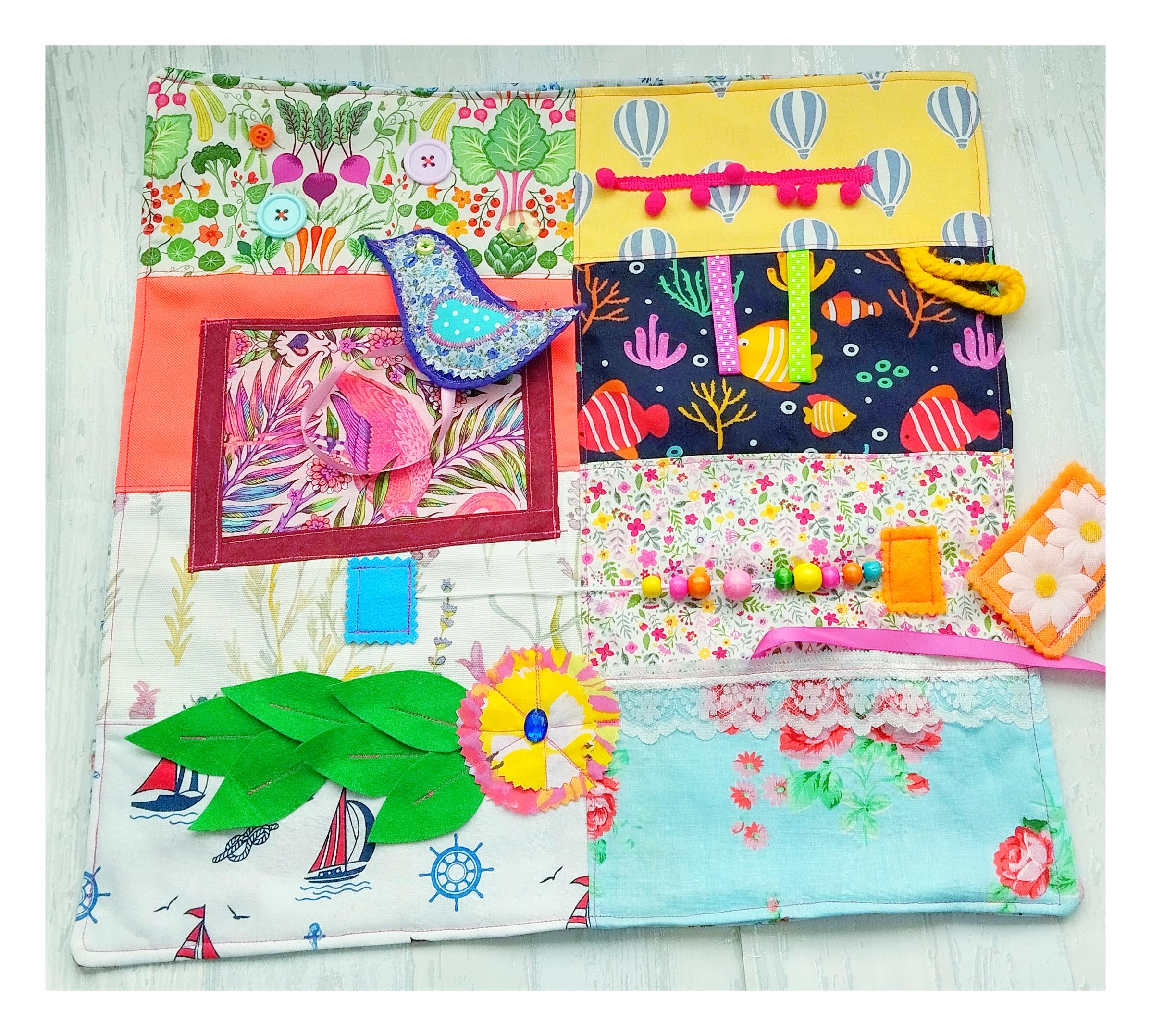 認知症患者のための感覚フィジェットブランケット。女性用。花柄、自然