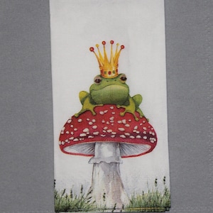 5 Paper small napkins for decoupage with princess frog on a fly agaric,(8.3&quot;x8.3&quot;),Paper handkerchief,animals,Decor Collection,Art decorN290
