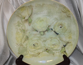 Assiette à servir,Belle assiette décorative en verre « Fleurs dorées »,Décoration d'intérieur,Plateau de mariage,cadeau d'anniversaire,Provence,Collection d'art,vintage.P4