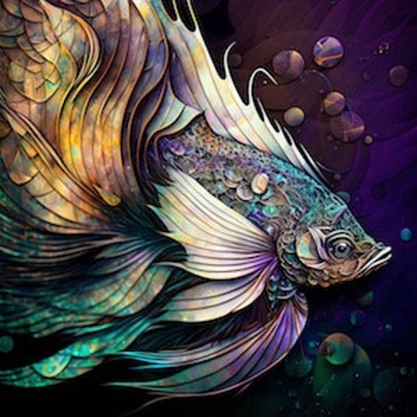 Art of artificial intelligence-magic fish. Picture of neural network, home decoration, modern art,Present for the wedding Creating comfort