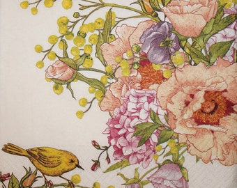 4 Paper Napkins,Paper Napkins for decoupage,Paper Napkins with birds&Roses,Vintage paper napkin,Decor Collection,Japan style,Art decor.Nr151