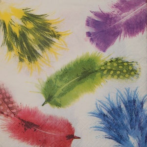4 Paper napkins,decoupage napkins,Paper Napkins with colored feathers of birds,Easter Napkins,Decor Collection,Scrapbooking paper.Nr64