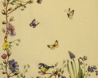 4 servilletas de papel, servilletas de papel para decoupage, servilletas de papel con flores y pequeñas mariposas, pájaros pequeños, Provenza, Scrapbooking, Verano. Nr250