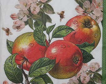 papercraft 4 x Tasty Apples on Wood paper napkins scrapbooking decoupage Serviettes fruit napkins #0814