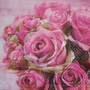 4 Paper Napkins for decoupage,Paper Napkins with bright pink Roses , flowers napkins,France, Decor Collection, Provence. Nr225