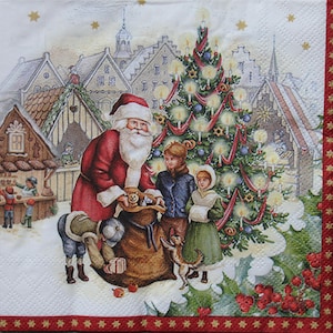 4 serwetki świąteczne, serwetki noworoczne, ozdoby świąteczne, prezent zimowy, Święty Mikołaj i dzieci, serwetki papierowe do decoupage&#39;u, papier do scrapbookinguNr279