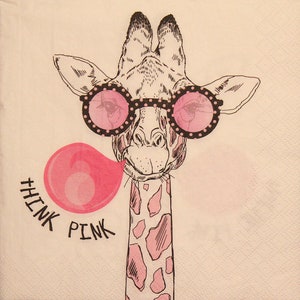 4 Paper Napkins for decoupage,Decoupage napkins,Paper Napkins with pink giraffe, Decor Collection,Napkins for scrapbooking,Table decor.Nr36