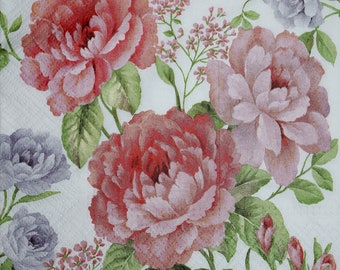 4 Paper Napkins,Paper Napkins for decoupage,Paper Napkins with  pink Roses,Vintage paper napkin,Art,Provence,Flowers napkins,Wedding.Nr187