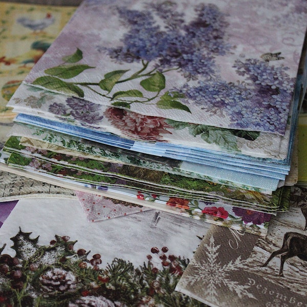 Papierservietten, 12 verschiedene Papierservietten für Decoupage, Decoupage für Anfänger, Überraschung, Dekorkollektion, Kunstdekor. Serviettenset. SIEHE HINWEIS