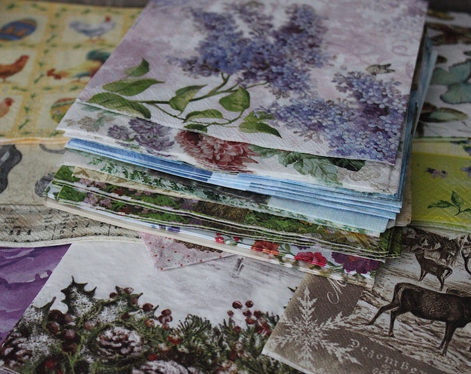 Paper Napkins,12 Different Paper Napkins for Decoupage,decoupage for