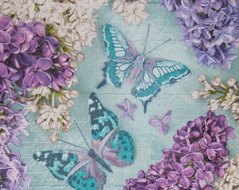 4 Paper Napkins,Paper Napkins for decoupage,Paper Napkins with butterfly&flowers,Vintage paper napkin,Decor Collection,Provence,Art decorN60