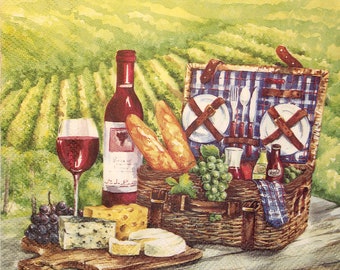4 Paper Napkins,Paper Napkins for decoupage,Paper Napkins with grapes&bottles of wine,Decor Collection,Provence napkins,still life napkinN42