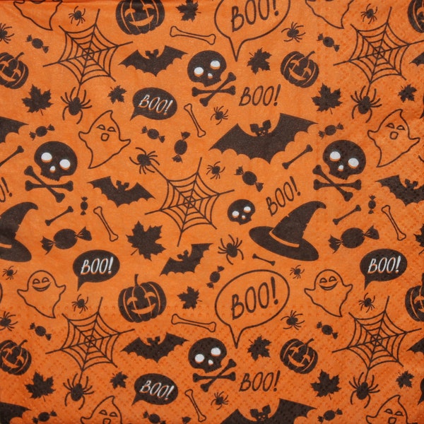 4 Paper Napkinsfor decoupage,Paper Napkins with Halloween, skulls, bats, ghosts, cobwebs,Decor Collection,still life napkins,Nr116