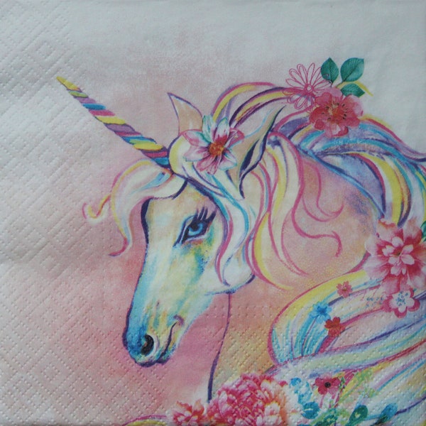 4 serviettes en papier pour enfants, licorne de conte de fées, serviettes en papier pour découpage, serviette en papier pour scrapbooking, collection de décorations, art décoNr258