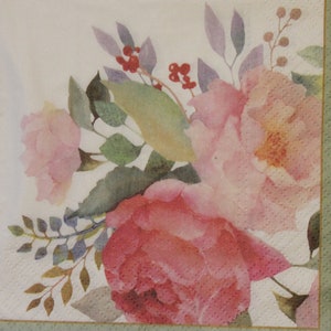 4 Paper Napkins for decoupage,Paper Napkins with Graceful Pink Roses (for decoupage), Decor Collection, Provence, Set of napkins. Nr235