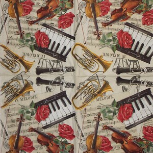 4 Paper Napkins for Decoupage With Violin, Trumpet, Piano, Roses,paper ...