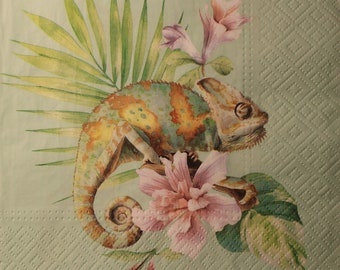 4Paper Napkins for decoupage,Paper Napkins with lizard,iguana,amphibian,Africa,Decor Collection,Provence,lavender,sunflower,Vintage napkinN7