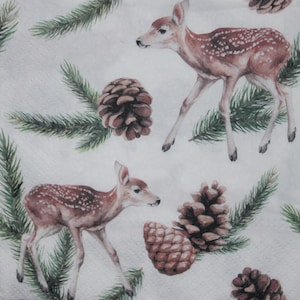 4Christmas napkins,New year napkin,decoupage Paper Napkins,roe deer and cones,Decor Collection,Scrapbooking paper,Christmas deer,New YearN32