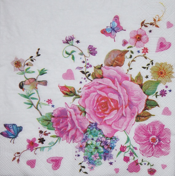 Paper Napkins for Decoupage Floral/ Bird/Garden/Four Pieces