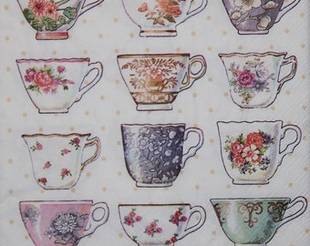 4 Paper Napkins for decoupage,Paper Napkins with tea-set,cups,teapots,kitchen ware, tea party,France,Decor Collection,Provence. Nr33