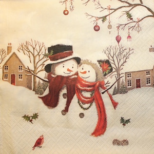 4 Christmas napkins,New year napkins,Christmas,Snowman,winter forest,winter town,Snowman,Paper Napkins for decoupage,Scrapbooking paperN102a