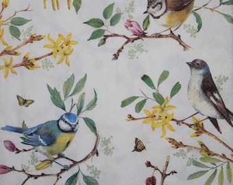 4 Paper Napkins,Paper Napkins for decoupage,Paper Napkins with spring birds in the trees,Vintage paper napkin,Decor Collection,Provence,Nr47