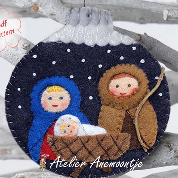 PDF pattern Christmas ornament Joseph, Mary and baby Jesus