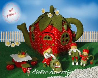 PDF pattern Strawberry tea house with strawberry family