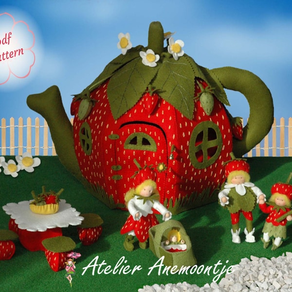 PDF pattern Strawberry tea house with strawberry family