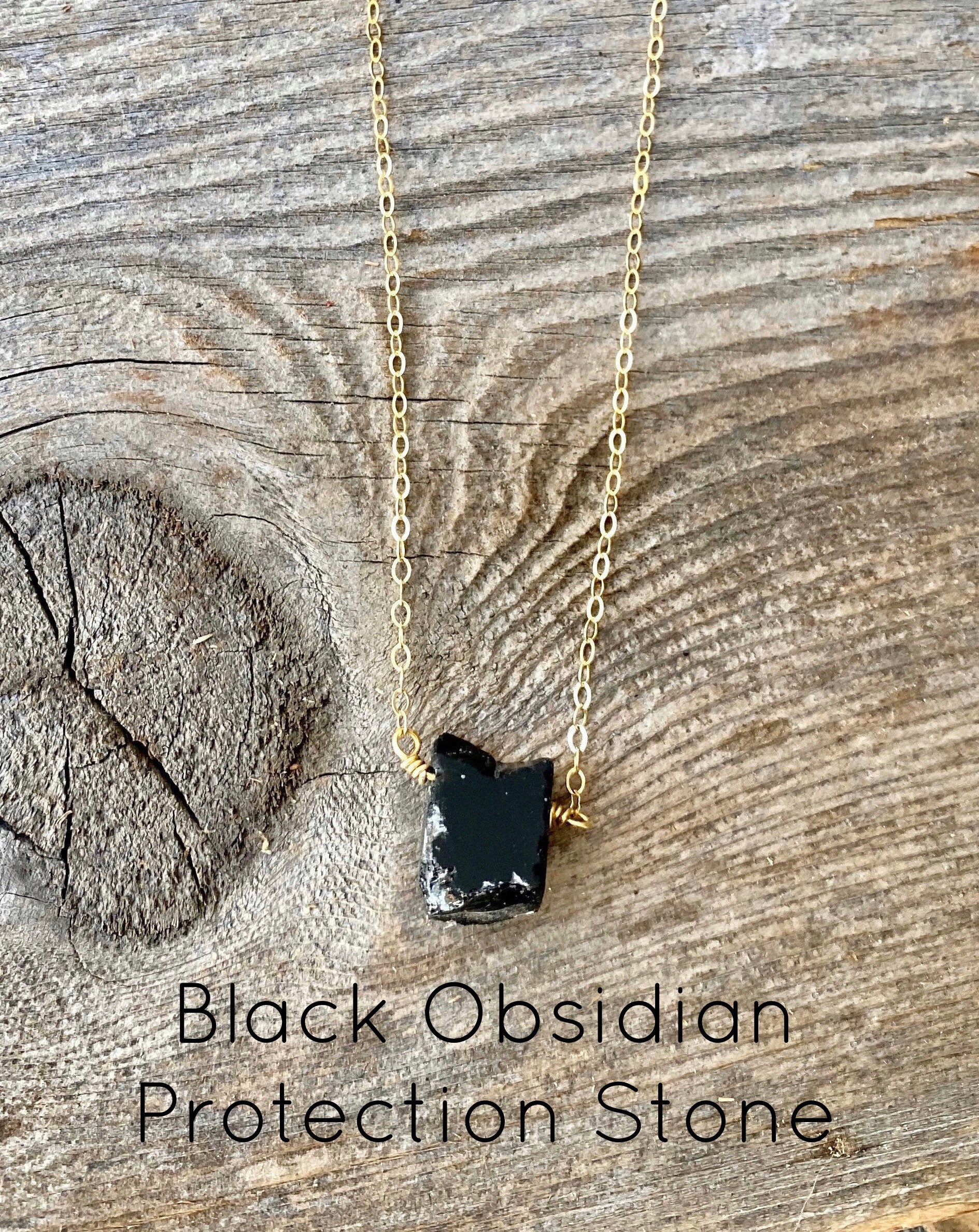 Black Tourmaline Necklace Raw Black Obsidian Empath Protection