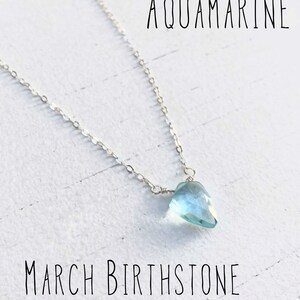 Aquamarine Necklace, March Birthstone necklace, Blue Gemstone necklace, Tiny stone necklace, dainty silver necklace, layering necklace