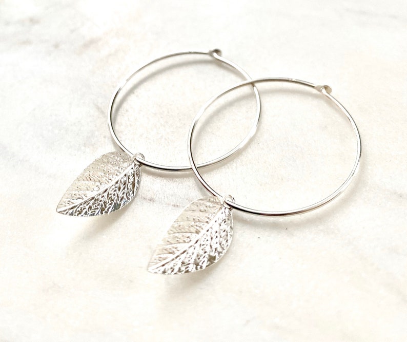 Gold Leaf Hoop Earrings Sterling Silver Leaf Hoop Earring Etsy
