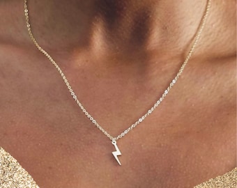 Lightning bolt necklace, dainty gold necklace, sterling silver, 18k gold filled, choker necklace, lightning necklace, layering necklace