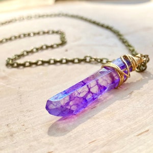 Purple Crystal necklace, bohemian necklace, purple quartz necklace, large crystal, raw stone necklace, layering necklace, healing stone