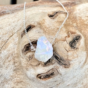 Raw Angel Aura necklace, Crystal Quartz necklace, clear quartz necklace, raw stone necklace, April Birthstone necklace, Boho necklace