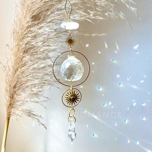 Crystal sun catcher, moon crystal charm, moon sun catcher, boho home decor, prism crystal, rainbow maker, window hanging decor, car charm