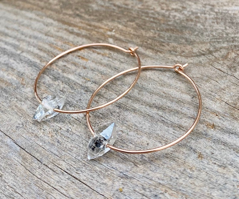 Herkimer Diamond earrings, Raw Diamond earrings, crystal hoop earrings, raw stone earrings, bridal jewelry, bridesmaid gift,April birthstone 