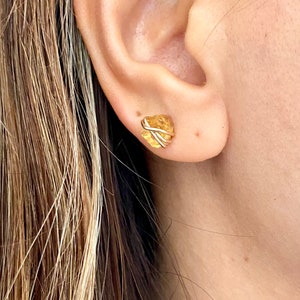Raw citrine stud earrings, crystal earrings, November birthstone earrings, raw stone jewelry, natural citrine, 18k gold studs dainty jewelry image 8