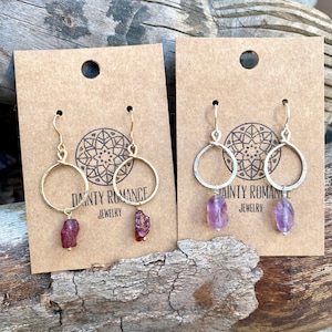Raw garnet earrings, Dark Red Crystal earrings, January birthstone, gift for her, gift for mom, Dangle crystal earrings, Mothers day gift