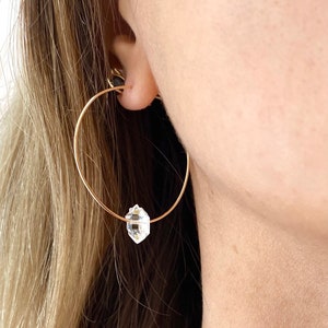 Herkimer Diamond earrings, Raw Diamond earrings, crystal hoop earrings, raw stone earrings, bridal jewelry, bridesmaid gift,April birthstone