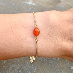 Raw Carnelian bracelet, tiny carnelian jewelry, Crystal bracelet, adjustable, dainty gold bracelet, protection stone, layering bracelet
