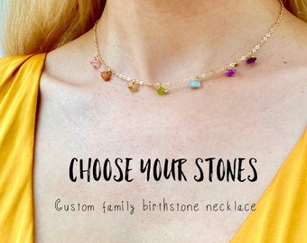 Family birthstone necklace, custom family crystal necklace, dainty delicate necklace, Christmas gift for Mom, Wife, Sister, Grandma, Aunt