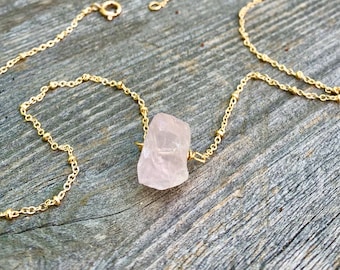 Raw Rose Quartz necklace, Raw stone necklace, Natural stone, Love stone necklace, Raw crystal necklace, October Birthstone necklace, gold