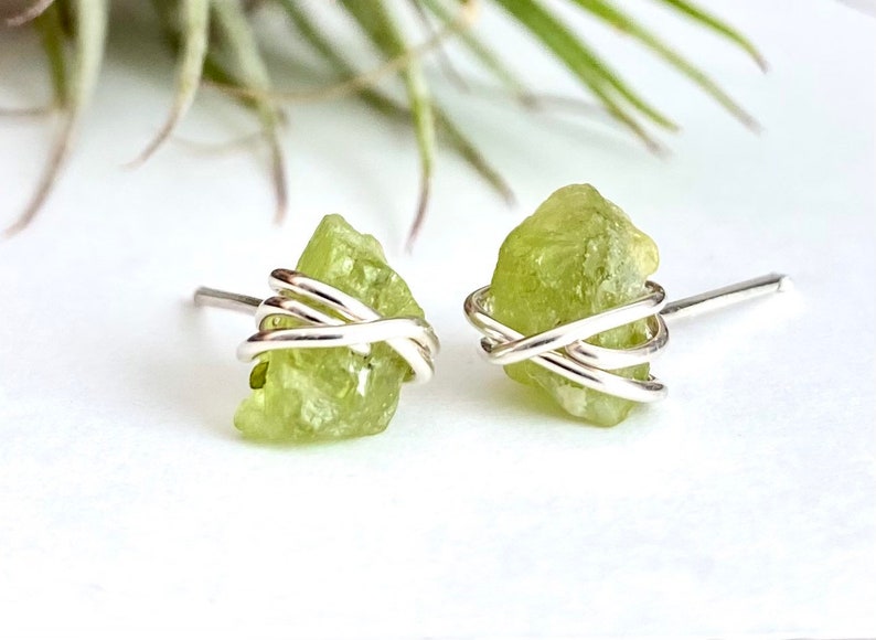 Raw Aquamarine earrings, blue crystal earrings, aquamarine stud earrings, raw peridot earrings, raw citrine, black tourmaline, rose quartz Peridot