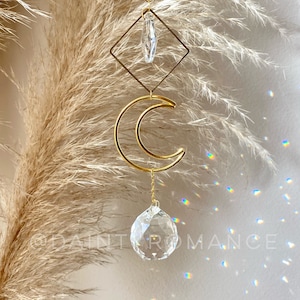 Crystal sun catcher, prism sun catcher, moon Crystal decor, bohemian decor, light catcher, rainbow maker, crystal window decoration