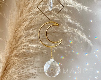 Crystal sun catcher, prism sun catcher, moon Crystal decor, bohemian decor, light catcher, rainbow maker, crystal window decoration