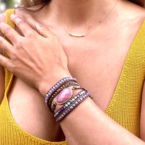 Rhodochrosite bracelet-Healing stone bracelet-beaded bracelet, boho bracelet, bohemian jewelry, adjustable bracelet, yoga gift for her