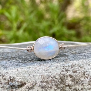 Moonstone bracelet, moonstone bangle, rainbow moonstone, crystal bracelet, birthstone bracelet, sterling silver bangle, fertility bracelet